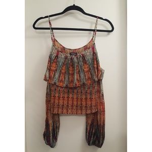 BEBE multi colored off the shoulder top